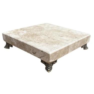 Imagem de Bandeja Mármore Travertino Com Pés Ouro Velho 15x15 - Casa Online