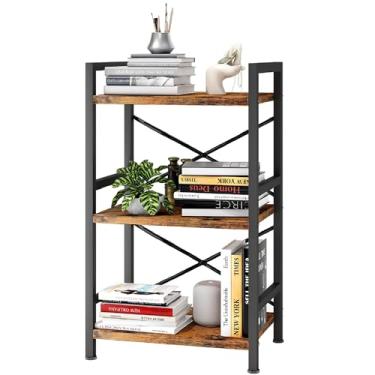 Imagem de Homeiju Bookshelf, 3 Tier Industrial Bookcase, Metal Small Bookcase, Rustic Etagere Book Shelf Storage Organizer for Living Room, Bedroom, and Home Office(Rustic Brown) Patent Pending D29873033