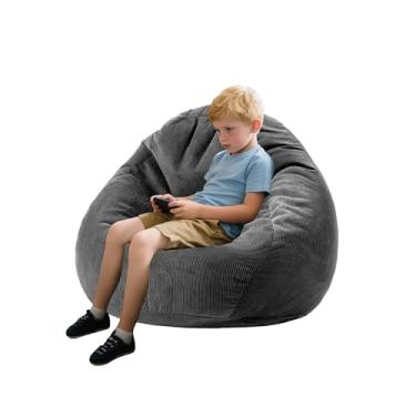 Imagem de Cadeiras Bean Bag com capa de veludo cotelê, cadeiras grandes de espuma viscoelástica para crianças/adultos com enchimento, cadeira redonda de leitura de sofá para jogos para sala de estar e quarto