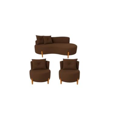 Imagem de Conjunto 2 Poltronas + Sofá Curvo Orgânico Veludo - Montanaris Decor (Marrom)