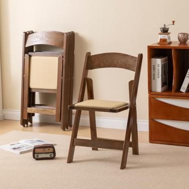 Imagem de GTNSAFP Cadeira dobrável de madeira com almofada macia, simples e elegante, confortável e durável, adequada para casamentos, banquetes e eventos, sem necessidade de montagem, madeira frutífera