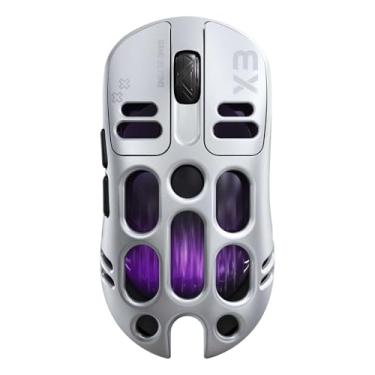 Imagem de Mouse para jogos X3 sem fio com design vazado leve de 70 g – Sensor PAW 3311 de 12.000 DPI, 6 botões programáveis, suporte com fio/2,4 GHz/BT para PC/Mac/Gamer (branco)