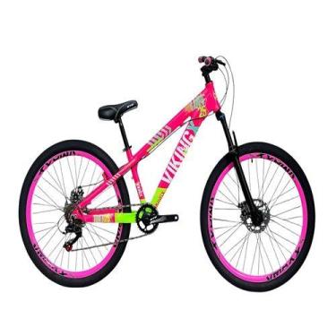 Imagem de Bicicleta Vikingx Aro 26 Rosa Verde 1x7 Câmbio shimano aro vmaxx Rosa