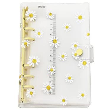 Imagem de Organizador pessoal A6 A5 com capa de PVC colorida de 6 furos com fecho de botão de pressão, pasta de arquivo para caderno de folhas soltas (margarida amarela, combo A6)