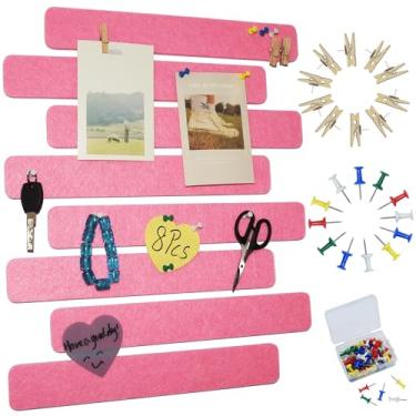 Imagem de YOUDEFUL 8 peças de tiras de quadro de avisos, tiras de barra de placa de pino de feltro rosa com 50 pinos, tiras autoadesivas de placa de cortiça de feltro para parede para exibir suas anotações,