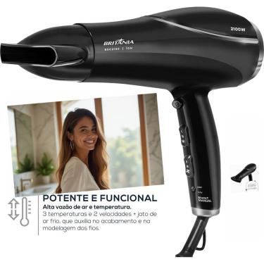 Imagem de Secador Cabelos Britânia BSC2150 2100W Preto Bivolt 3 Temperaturas 2 Velocidades Motor DC Cabo 1,8m Tecnologia Íons
