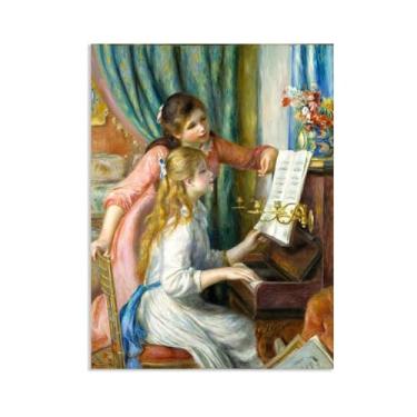 Imagem de Impressões em tela de Pierre Auguste Renoir, pôster de duas meninas no piano, pôsteres de reprodução de pintura, sala de estar, quarto, 85 x 60 cm (33 x 24 pol), sem moldura