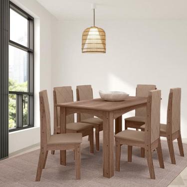 Imagem de Conjunto Sala de Jantar Austria 1,56 com 6 Cadeiras Amendoa 73B