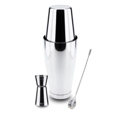 Imagem de Kit Coqueteleira Boston Dosador e Colher Bailarina Inox 25cm - Weck