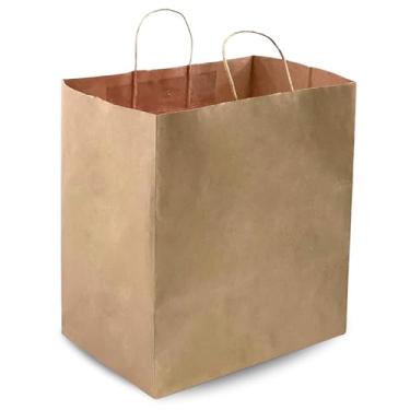 Imagem de DURO Sacos de presente de papel marrom 25 x 16,75 x 12 com alças, sacos de papel kraft reciclado com alças a granel para lembrancinhas de festa e sacolas de compras de papel marrom DIY - Pacote com