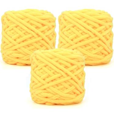 Imagem de Fio de chenille de veludo grosso para crochê, veludo, fofo, grosso, volumoso, chenille, veludo, macio, cobertor de bebê para crochê, tricô manual 3 * 100 g (amarelo frango)