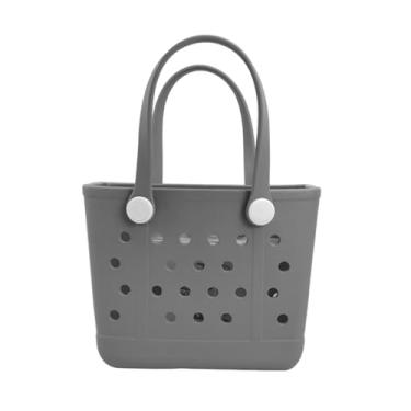 Imagem de UeKeKicg Bolsa pequena de praia, bolsa de praia de borracha impermeável, bolsa de viagem aberta durável lavável para esportes de barco, piscina, Cinza