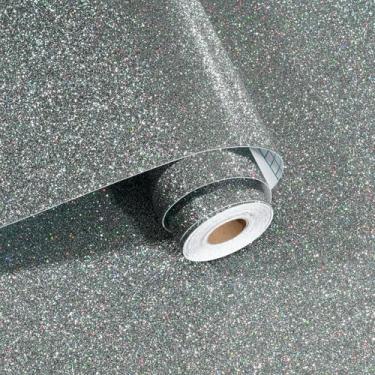 Imagem de Papel de parede brilhante cinza descasque e cole papel de parede brilhante a laser para paredes quarto papel de contato autoadesivo brilhante para gaveta de cômoda papel de contato removível DIY