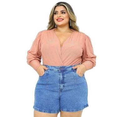 Imagem de SHORTS JEANS FEMININO MOM PLUS SIZE COM PENCE 24542-Feminino