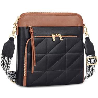 Imagem de nuoku Bolsa tiracolo feminina, pequena, leve, de ombro médio, bolsa tiracolo feminina de couro macio com borla, Preto e marrom-A