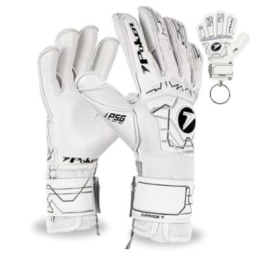 Imagem de Luva De Futebol Goleiro Poker Champion 9 Profissional Confortável Grip Corte Híbrido Campo Grama Elástico Ajustável Grama Natural e Sintética - Original + Chaveiro Exclusivo (Branca, 9)