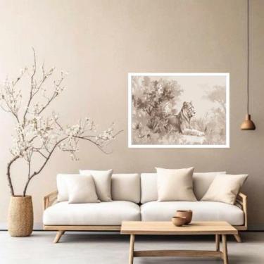 Imagem de Quadro Decorativo Leão Terracotta - 50x70cm - Quadros On-line, Moldura