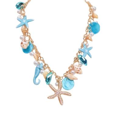 Imagem de Colar de estrela do mar, boêmio, concha, pérola, contas, cavalo-marinho, pingente para mulheres, joia havaiana de verão, concha, Sem pedras