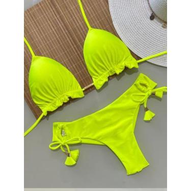 Imagem de Biquini Cortininha Com Calcinha Fio Duplo, Amarelo Neon - Naykle, Amar