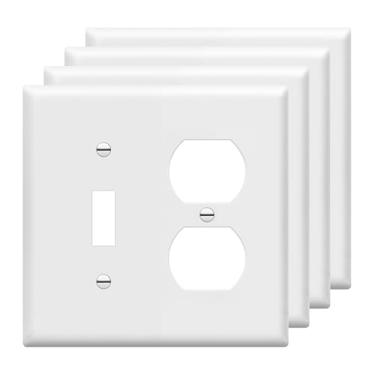 Imagem de ENERLITES Interruptor de luz combinado/tomada de tomada duplex placa de parede, acabamento brilhante, tamanho 2 - gangue 11,4 cm x 11,6 cm, termoplástico de policarbonato, 881121-W, branco (pacote com