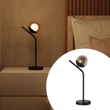 Imagem de Abajur Luminária De Mesa ou Cabeceira Inclinado Jabuticaba bivolt + Vidro Globo - PRETO/AMBAR