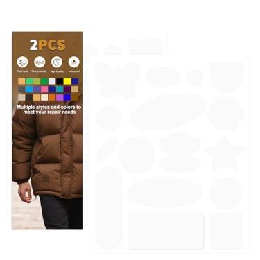 Imagem de Azobur Remendos de reparo de jaqueta à prova d'água, autoadesivos, adesivos de tecido de nylon para jaquetas fofas, equipamentos de chuva e neve, tendas, saco de dormir e muito mais (branco, 2 peças)