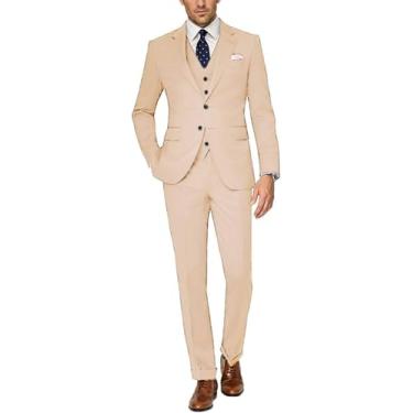 Imagem de Terno Masculino De 3 Peças Slim Fit Dois Botões Smoking Para Festa De Casamento De Negócios, Beige, 54