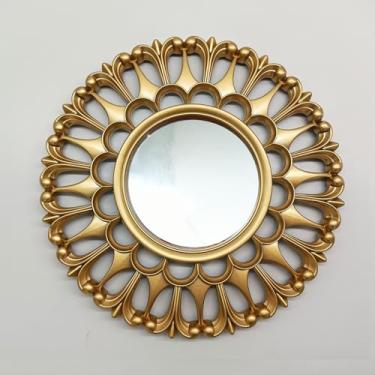 Imagem de MCCXXII Espelhos dourados para parede, pacote com 1. Espelhos redondos. Formato de abacaxi. Espelhos decorativos. Espelhos de parede para decoração de casa. Molduras de plástico. Espelhos de vidro