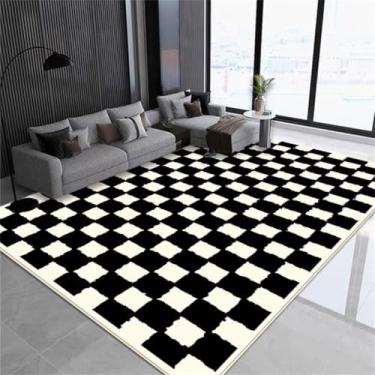 Imagem de Almofadas De Piso Grandes Tapetes Jumbo Tapete De Sala De Estar Acessórios De Decoração Para Casa Design Quadrado Preto E Branco Fácil De Cuidar Coisas Para Quartos Tap, Black, 120X160cm