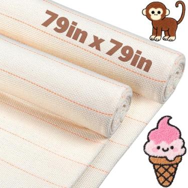 Imagem de 2 peças de pano grande de tufos de 200,7 x 200,7 cm, pano de tufo primário com linhas marcadas para armas de tricô, tecido monges costurados com quatro bordas para tapete de agulha de perfuração