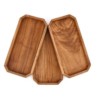 Imagem de Mahasu Travessa de madeira de acácia com borda elevada - Conjunto de 3 para charcutaria, pão de queijo, frutas, legumes e sushi (30,5 x 15,2 cm x 1,9 cm)