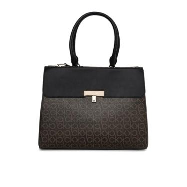 Imagem de Calvin Klein Bolsa feminina Becky – 2 em 1, couro vegano, monograma, 3 bolsos, marrom/cáqui/preto, One Size