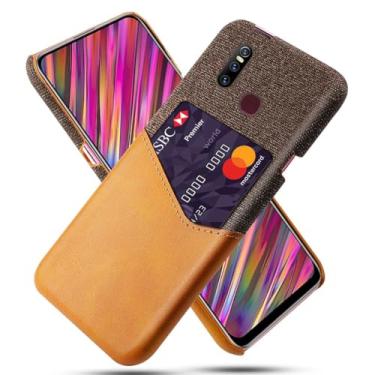 Imagem de Capa para VIVO V15,Anti-deslizamento,Proteção contra quedas de 360°,Resistência à impressão digital,Tela e caso de couro PU com 1 slot de cartão atrás-Brown