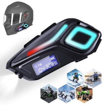 Imagem de Fone de Ouvido Bluetooth para Capacete, FM, RGB, Iluminação Ambiente, com Redução de Ruído e Som Hi-Fi