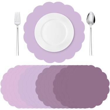 Imagem de Tinlade 80 peças de jogo americano roxo empoeirado de papel descartável de 33 cm decorativos redondos recortados para banquete de casamento, festa de aniversário, artigos de jantar e decoração de mesa