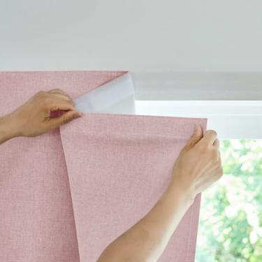Imagem de JILROIN Cortinas autoadesivas, capa de janela 100% blackout, sem perfuração, fácil de instalar, oferece proteção de privacidade para quartos (rosa claro - L116 × C 72 pol)