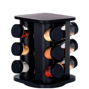 Imagem de Porta Temperos Giratório 12, 9 ou 6 Potes Vidro Condimento Dosador Cor Preto(12 POTES)