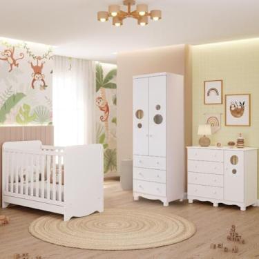 Imagem de Quarto Bebê Completo Berço Americano Ben 3 em 1 Guarda Roupas 2 Portas Cômoda Bolinha 100% Mdf