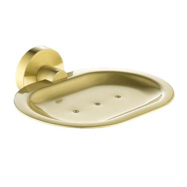 Imagem de Suporte para saboneteira para cozinha e banheiro, acessórios para montagem na parede, dispensador de sabonete, porta-sabonete com prato de vidro, suporte de metal dourado (prato de metal A3 doura