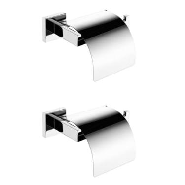 Imagem de Acessórios de banheiro de aço inoxidável Suporte para rolo de papel Toalheiro Prateleira Suporte para escova de vaso sanitário Prateleira de parede cromada Barra de toalha (2 peças com capa)