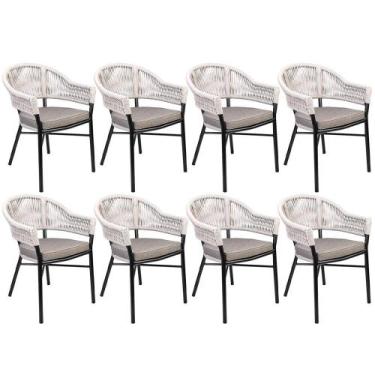 Imagem de Kit 08 Cadeiras Decorativas Área Gourmet Base Grafite Corda Náutica Me