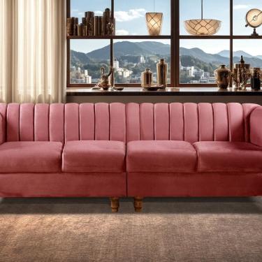 Imagem de Sofá 4 Lugares Decoração Retrô Clássico Realeza Chesterfield Rosa