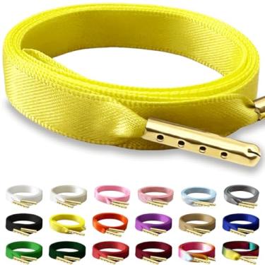 Imagem de RSAJHTRY Cadarços de sapato de fita de cetim, 2 pares de cadarços de seda planos de 10 mm de largura para tênis femininos, 09 Amarelo, 31.5 inch (80CM)