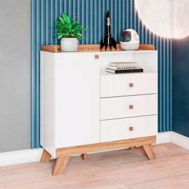 Imagem de Cômoda Infantil 1 Portas Bater 3 Gavetas Confete Henn, BRANCO/JEQUITIB