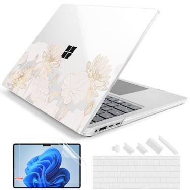 Imagem de Batianda Capa para laptop Microsoft Surface de 15 polegadas Copilot+ PC 2024 (7ª Ed) modelo 2037 capa dura durável resistente a arranhões, com capa de teclado e protetor de tela, lótus dourado