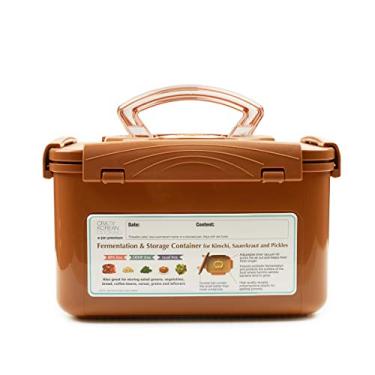 Imagem de Crazy Korean Cooking Kimchi premium, recipiente de fermentação e armazenamento de chucrute com tampa interna de vácuo, marrom arenoso (5,2 litros, 1 pacote)