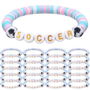 Imagem de Trnayi 24 peças de pulseiras de futebol - pulseiras esportivas empilháveis com contas de argila para adolescentes, mulheres, homens - lembrancinhas de festa, 7 inches/ 17.5 cm, argila de polímero