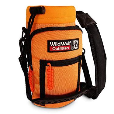 Imagem de Wild Wolf Outfitters – o melhor suporte de garrafa de água para garrafas de 850 ml – carregue, proteja e isole seu cantil com este carregador de nível militar com 2 bolsos e uma alça de ombro acolchoada ajustável., Laranja
