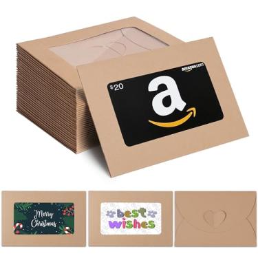 Imagem de ABIDISO Pacote com 50 envelopes de cartão de presente, mini envelopes de papel kraft de 10 x 7 cm, porta-cartões de presente elegantes com fecho em forma de coração para convidados de cartões de