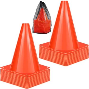 Imagem de Xvvirnt Cones de trânsito de plástico de 18 cm, 24 peças de cones de treinamento de plástico, cone de futebol laranja para treinamento, cone marcador de campo de agilidade para futebol, basquete